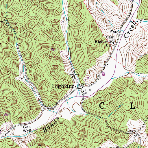 Topographic Map of The Highland School, WV