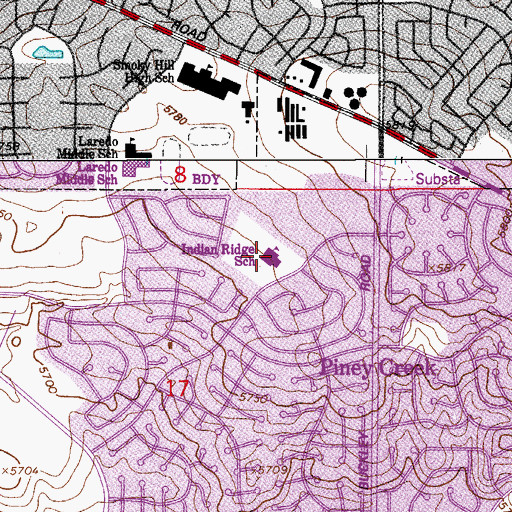 Topographic Map of Indian Ridge Elementary School, CO
