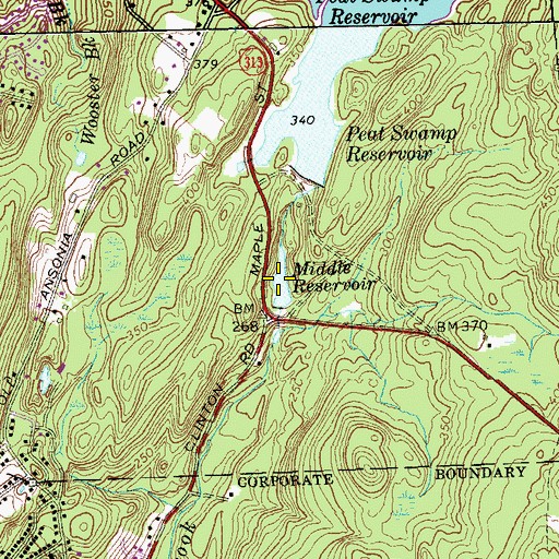 Topographic Map of Middle Reservoir, CT