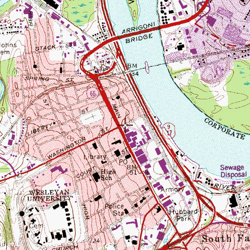 Topographic Map of Middletown, CT