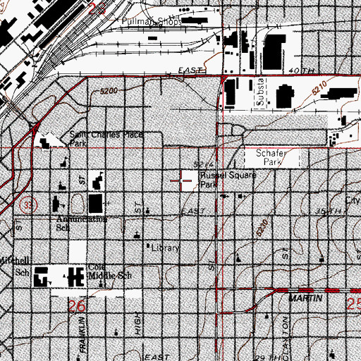 Topographic Map of Russell Square Park, CO