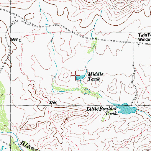 Topographic Map of Middle Tank, TX