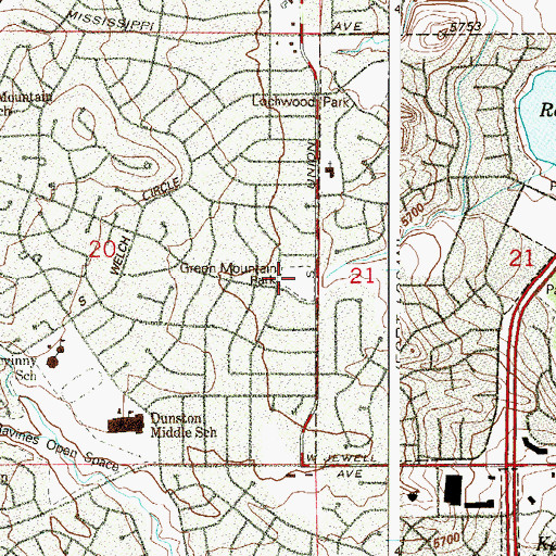 Topographic Map of Green Mountain Park, CO