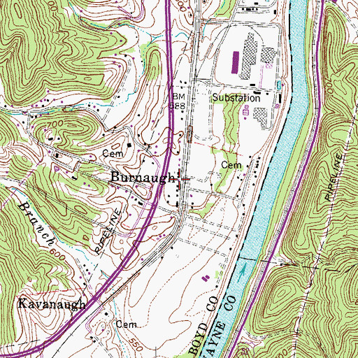 Topographic Map of Durbin-Burnaugh (historical), KY
