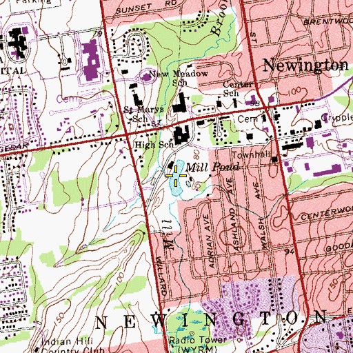 Topographic Map of Mill Pond, CT