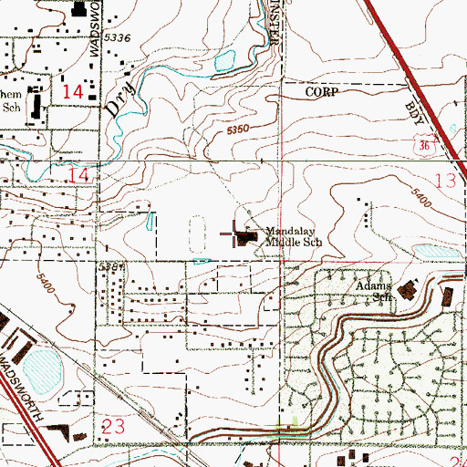 Topographic Map of Mandalay Middle School, CO