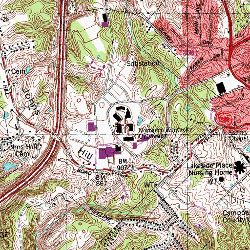 Topographic Map of Northern Kentucky University, KY