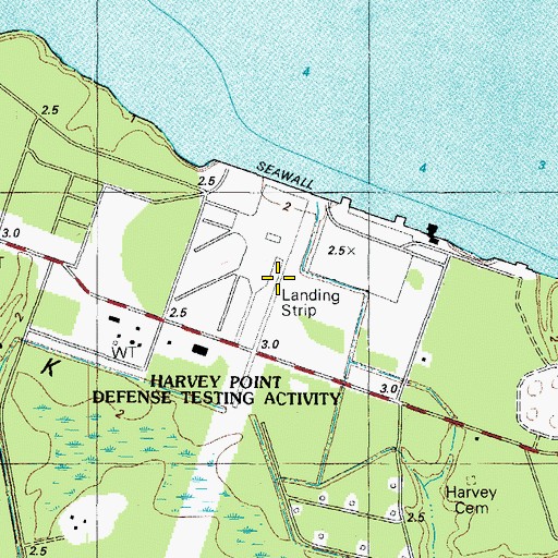 Topographic Map of Harvey Point Naval Auxiliary Air Station (historical), NC