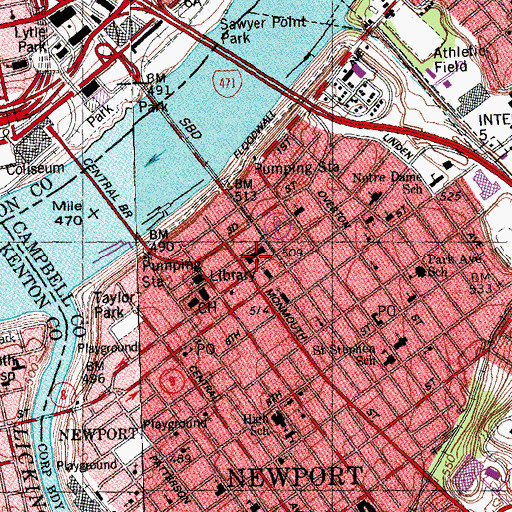 Topographic Map of Newport Academy (historical), KY
