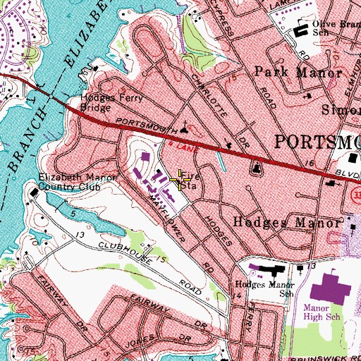Topographic Map of Portsmouth Fire Rescue and Emergency Medical Services Station 9, VA