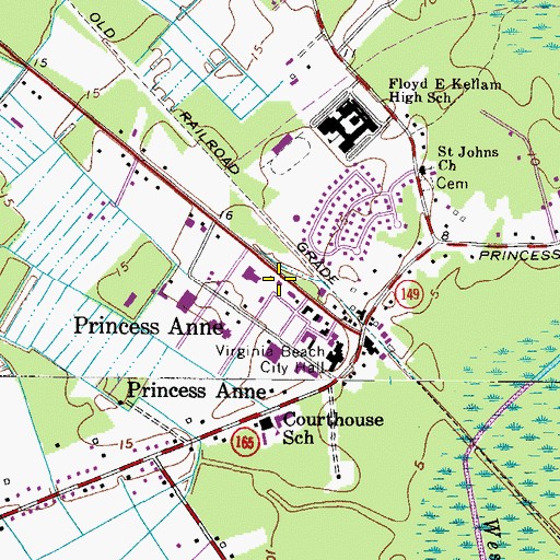 Topographic Map of Virginia Beach Fire Department Station 5 Princess Anne, VA