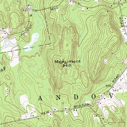 Topographic Map of Monument Hill, CT