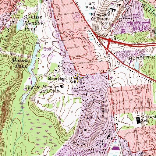 Topographic Map of Mooreland Hill Middle School, CT