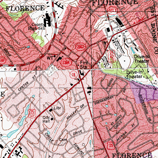 Topographic Map of Florence Christian Church, KY