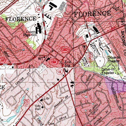 Topographic Map of Florence Fire Department Station 1, KY