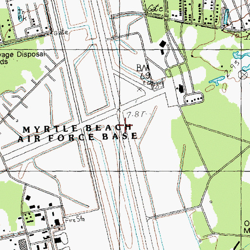 Topographic Map of Myrtle Beach Air Force Base (historical), SC