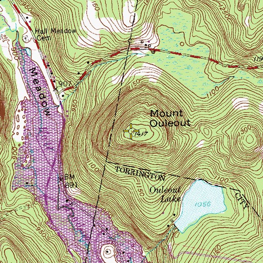 Topographic Map of Mount Ouleout, CT