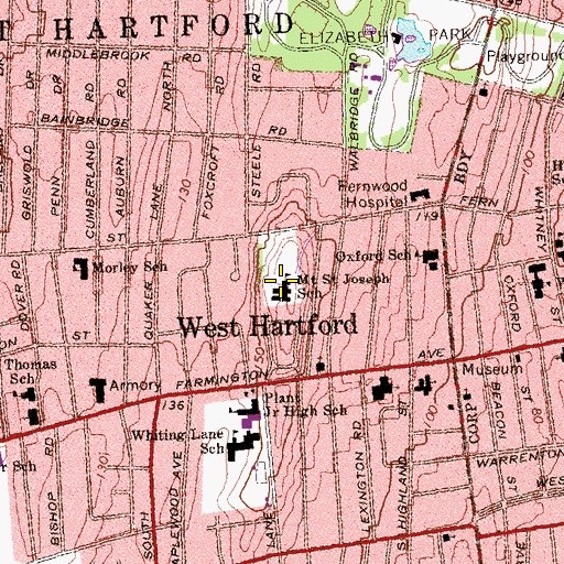 Topographic Map of Mount Saint Joseph School, CT
