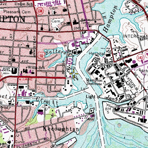 Topographic Map of Hampton Marina, VA