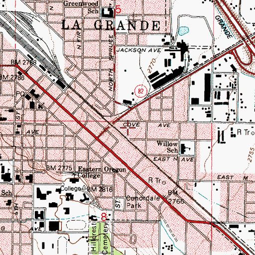 Topographic Map of La Grande Fire Department, OR