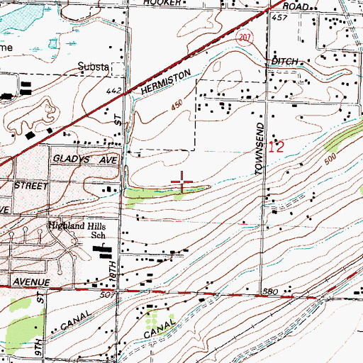 Topographic Map of Highland Park, OR