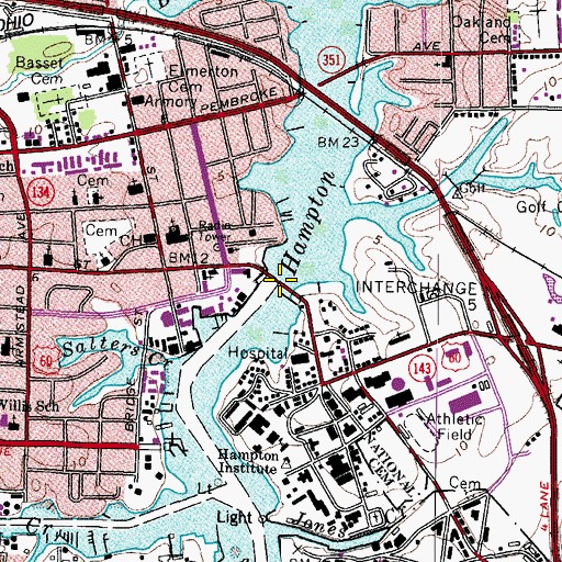 Topographic Map of B T Washington Memorial Bridge, VA
