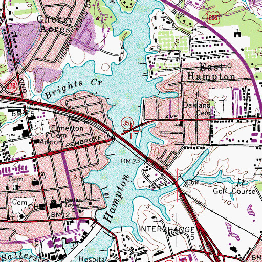 Topographic Map of James V Bickford Memorial Bridge, VA