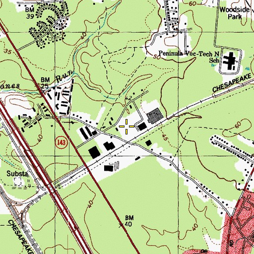 Topographic Map of Peninsula Industrial Park, VA