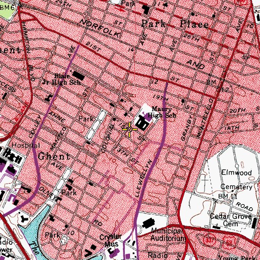 Topographic Map of Van Wyck Branch Norfolk Public Library, VA