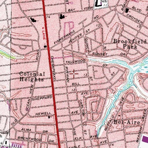 Topographic Map of Cherokee Heights, VA