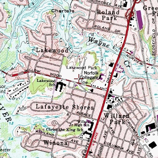 Topographic Map of Lakewood Music And Dance Center, VA