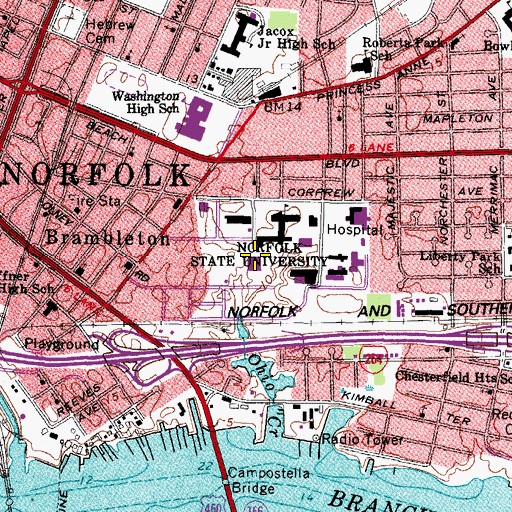 Topographic Map of Lyman Beecher Brooks Library, VA