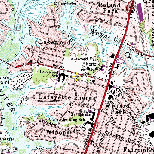 Topographic Map of Lafayette Branch Norfolk Public Library, VA