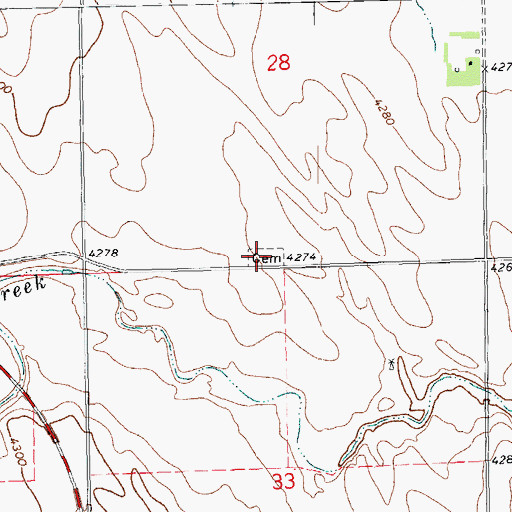 Topographic Map of Burdett Cemetery, CO