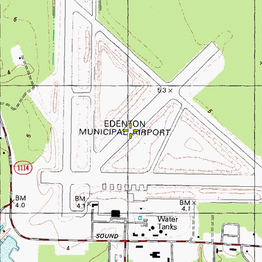 Topographic Map of Edenton Marine Corps Air Station (historical), NC