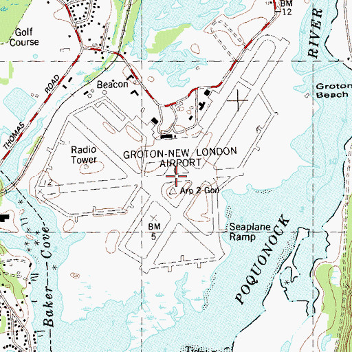 Topographic Map of Groton Army Air Field (historical), CT