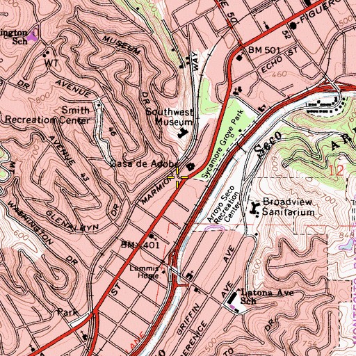 Topographic Map of Sycamore Park Convalescent Hospital, CA
