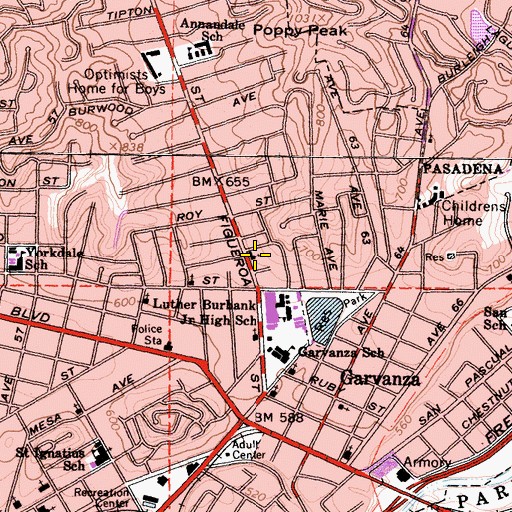 Topographic Map of Highland Park Church of the Nazarene, CA