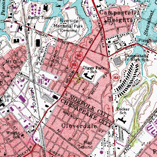 Topographic Map of First Baptist Church, VA