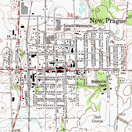 Topographic Map of New Prague Back and Neck Clinic, MN