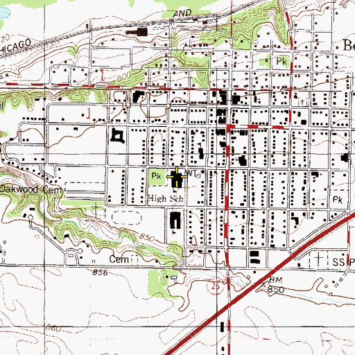 Topographic Map of Belle Plaine Senior High School, MN