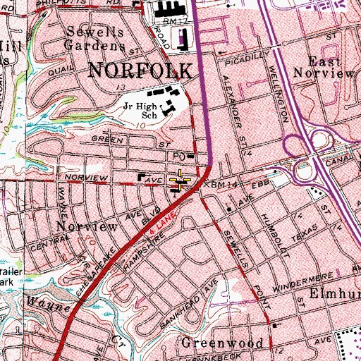 Topographic Map of Norview United Methodist Church, VA