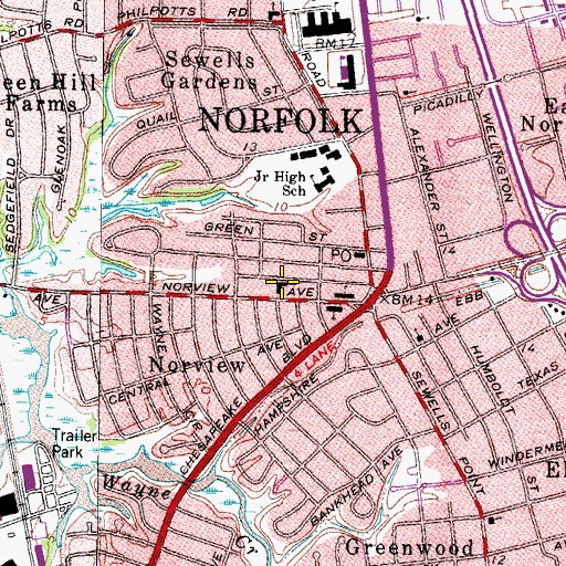 Topographic Map of Norview Presbyterian Church, VA