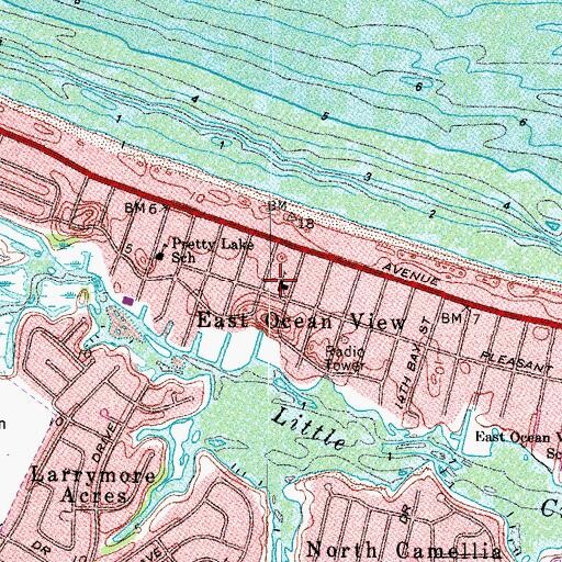 Topographic Map of East Ocean View Baptist Church, VA