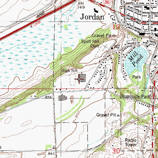 Topographic Map of Jordan Middle School, MN
