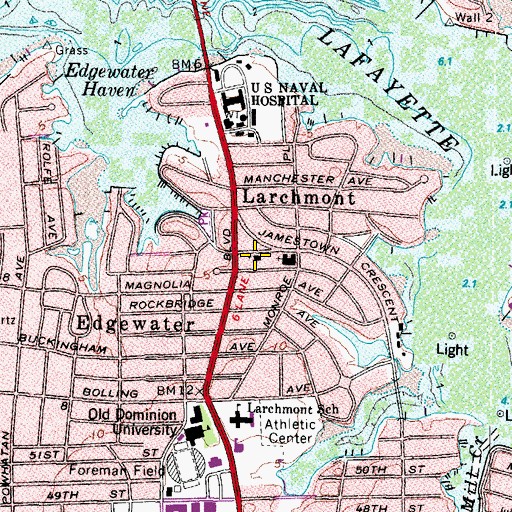 Topographic Map of Larchmont Baptist Church, VA