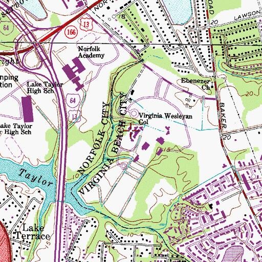 Topographic Map of Kellam Hall, VA