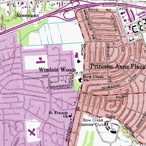 Topographic Map of Windsor Woods Area Branch Virginia Beach Public Library, VA
