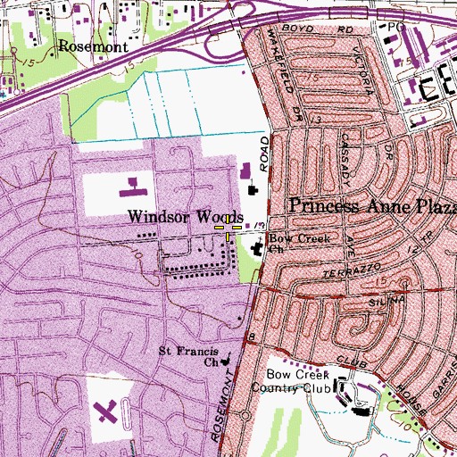 Topographic Map of Windsor Woods Area Branch Virginia Beach Public Library, VA