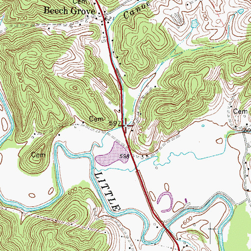 Topographic Map of Canoe Run, KY